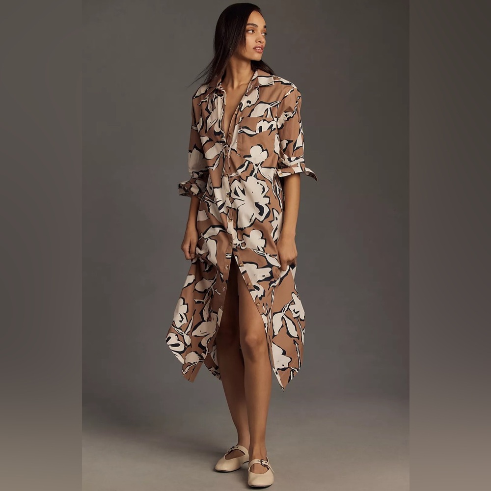 Anthropologie Maeve The Soren Long-Sleeve Midi Shirt Dress - Picture 2 of 7